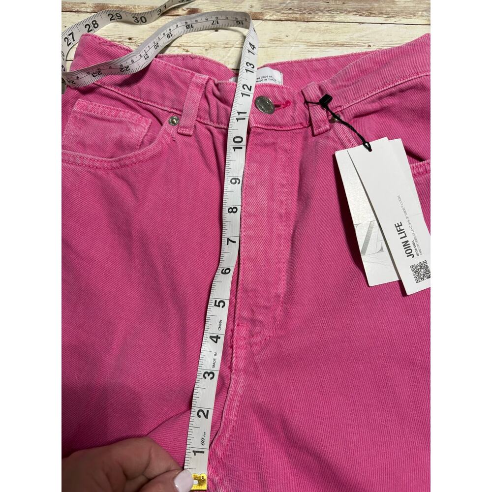 Zara Wide Leg Raw Hem Pink Jeans Denim Women's Size 6 Spring Pants High Rise NWT - Picture 7 of 10